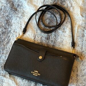 Coach Black Textured Leather Crossbody Bag with Gold Hardware